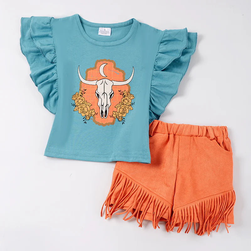 Girls Suede Fringe Shorts set