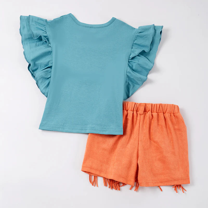 Girls Suede Fringe Shorts set