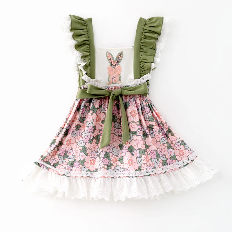 Girls Easter Bunny Appliqué Floral Dress