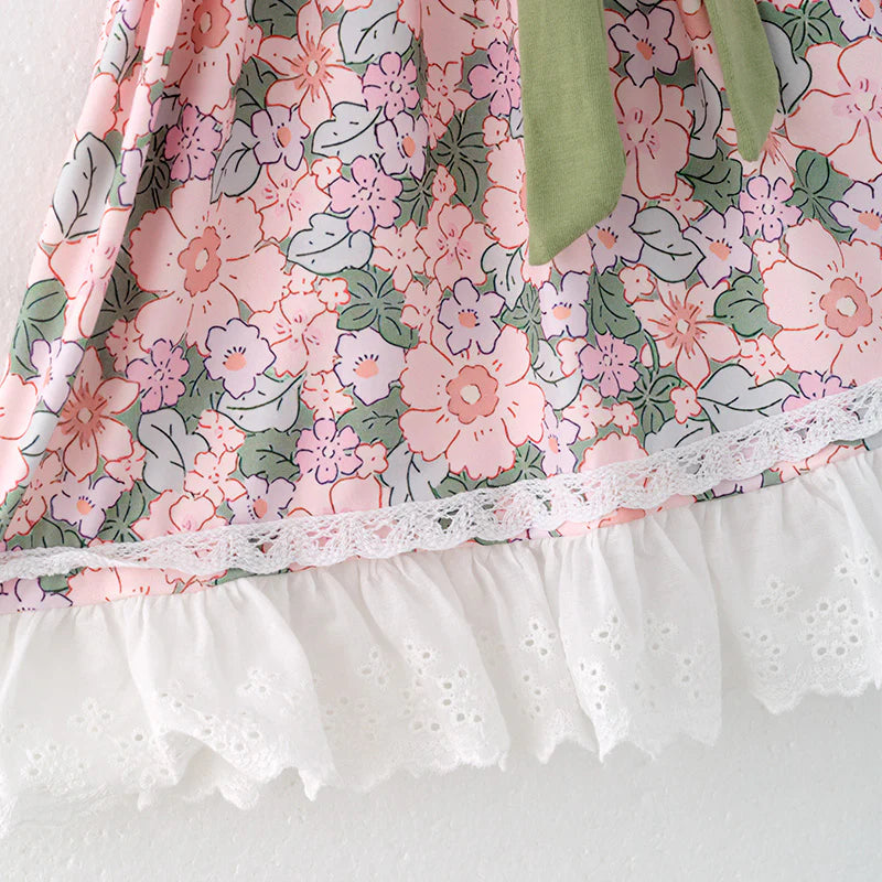 Girls Easter Bunny Appliqué Floral Dress