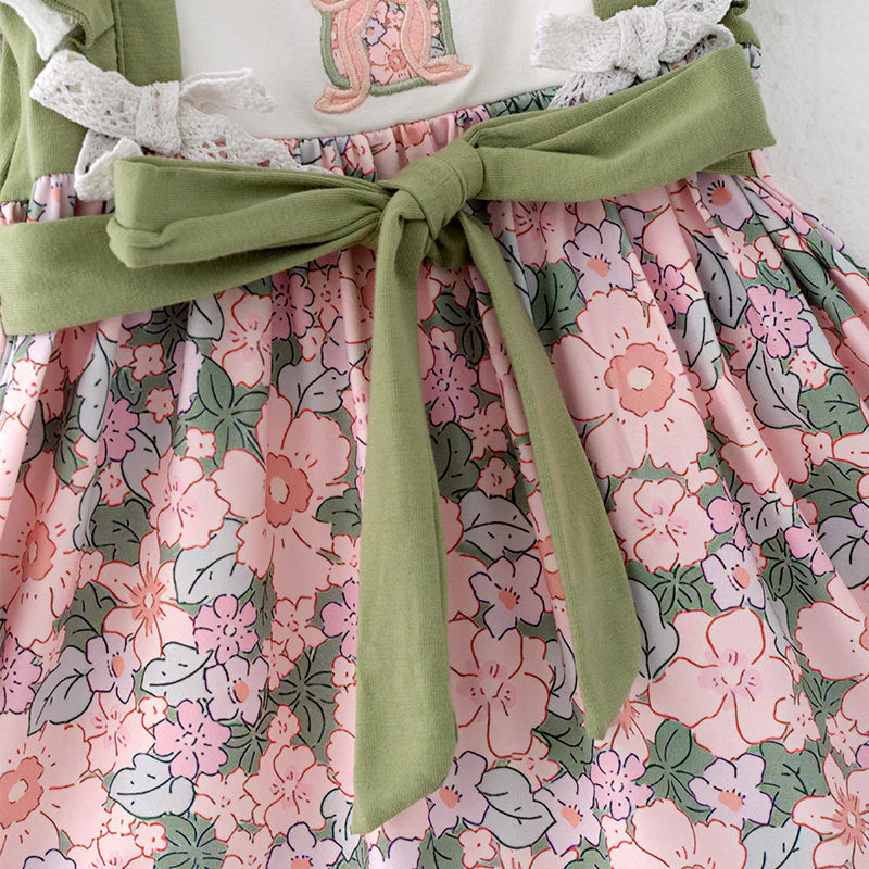 Girls Easter Bunny Appliqué Floral Dress