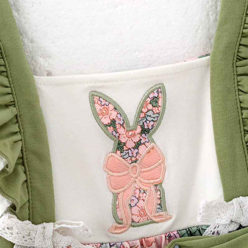 Girls Easter Bunny Appliqué Floral Dress