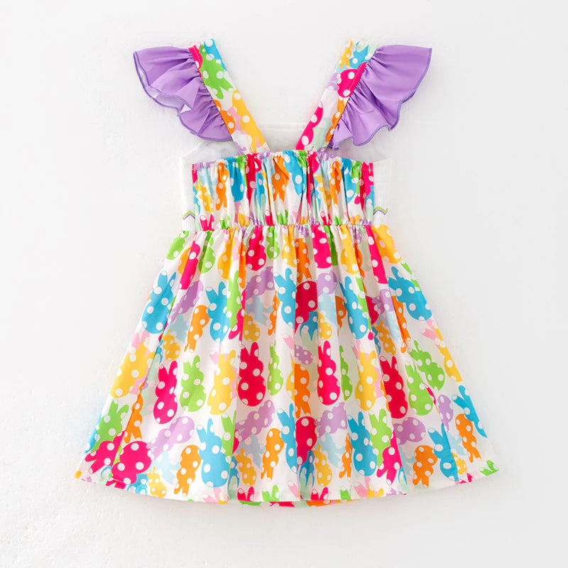 Girls Easter Bunny Embroidery Smocked Dress