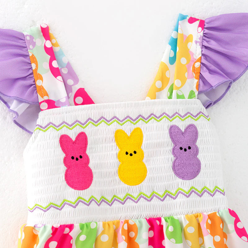 Girls Easter Bunny Embroidery Smocked Dress
